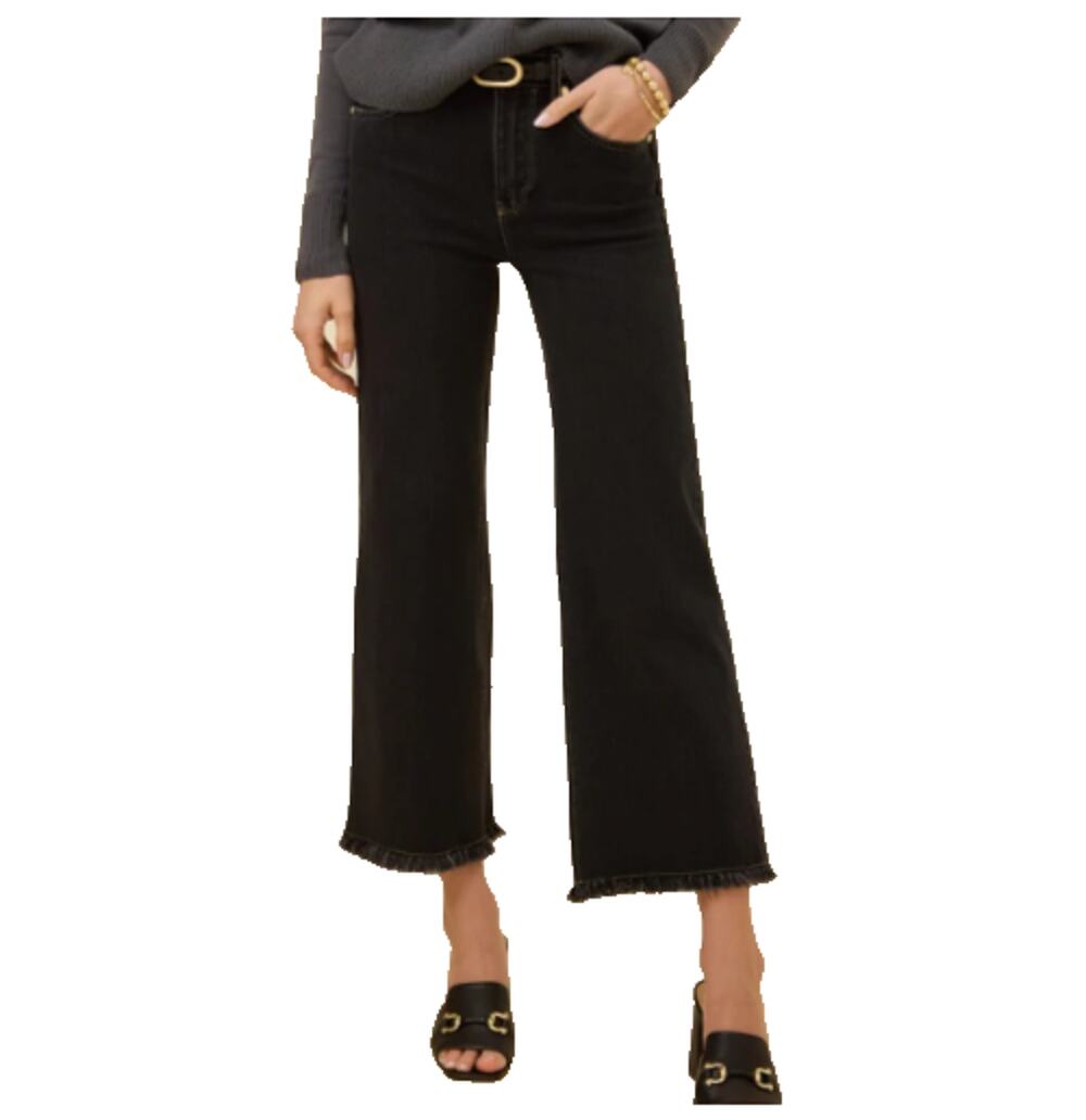 Spartina 449 Nayla Fringe Wide Leg Crop Jean Black Size 6 stylish, fashionable